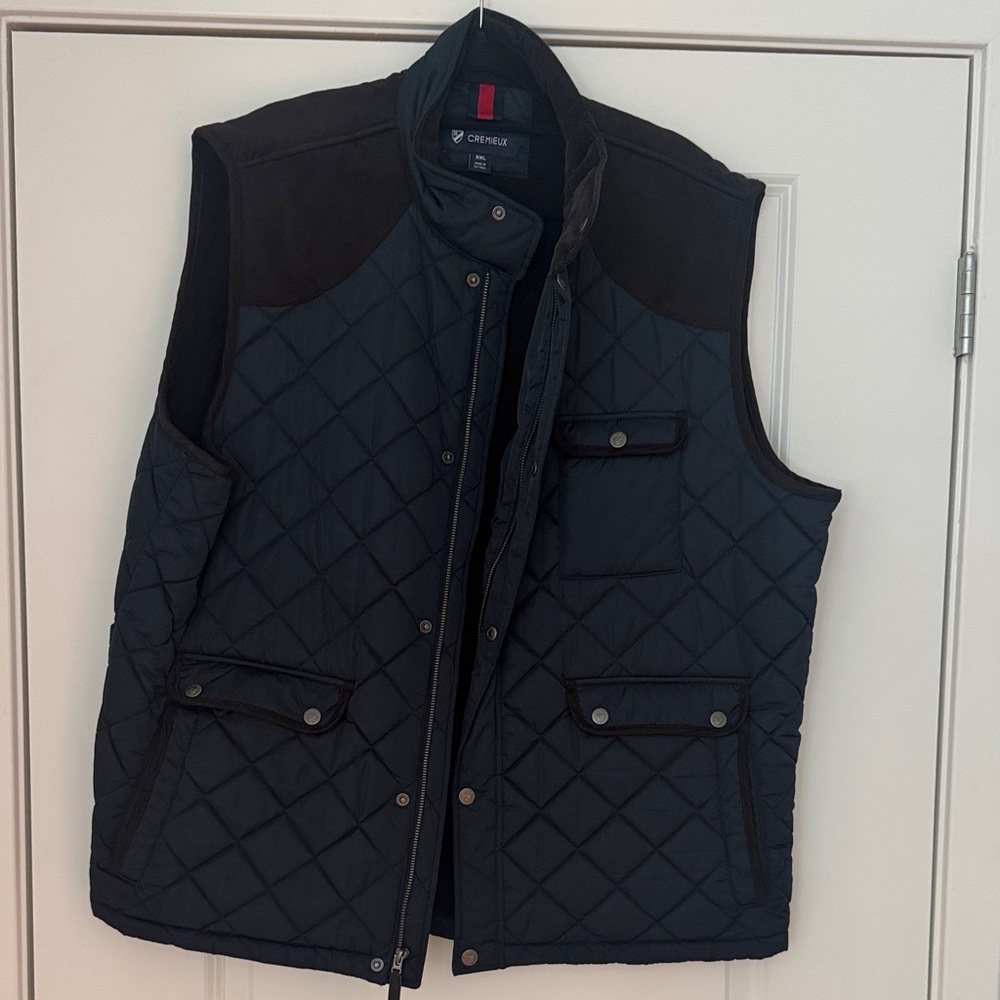 DANIEL CREMIEUX Corduroy-Trim Quilted Vest - Navy& brown xxl